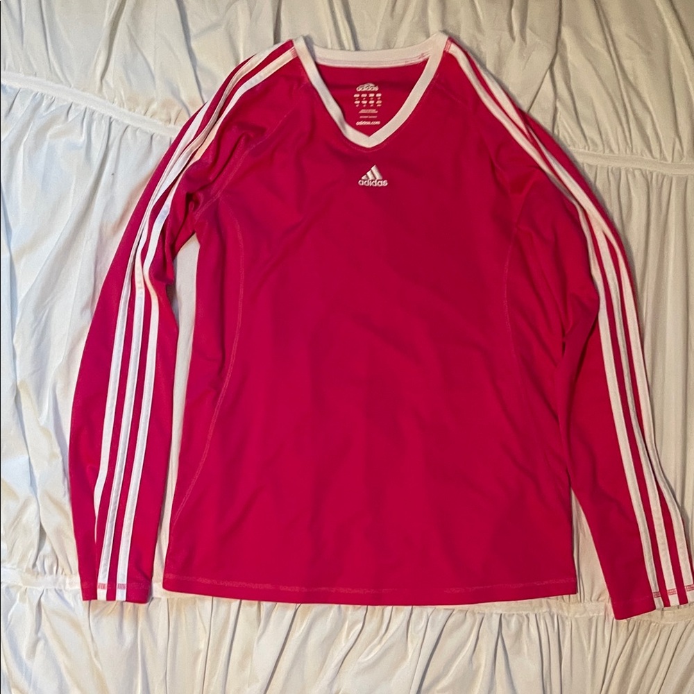 Adidas Vivid Pink Long Sleeve Top with White Accents